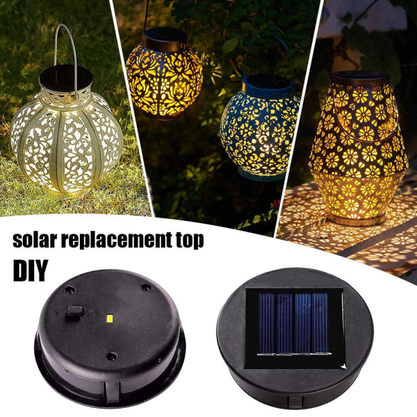 DIY Solar Lights Replacement Top med LED-lampor Solpanel Lantern Lock Lights Replacement Top Light för utomhushängande lyktor