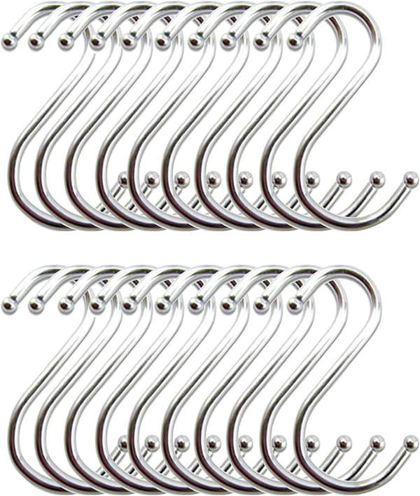 20-pack Stainless Steel S-Hooks Kitchen Hooks S-shaped Hooks for Hanging Kitchen Utensils