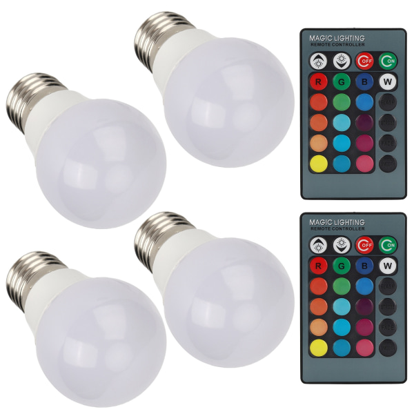 4st E27 RGB LED-lampor Färgglad dekorationslampa med 2 fjärrkontroller 3W AC85‑265V