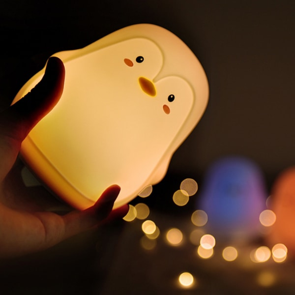 Silikon Färgglad Söt Penguin USB Laddning LED Nattlampa Lampa för sovrum säng