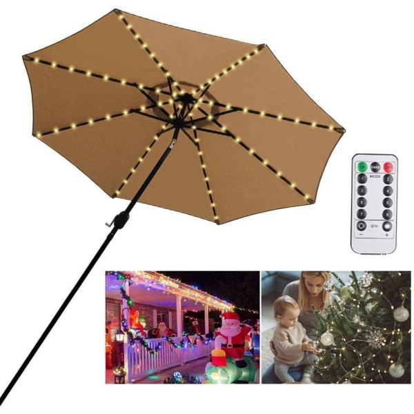 Uteplats paraply ljusslingor LED paraplylampa med fjärrkontroll och 10 buntband paraplystång ljus trädgårdsdekor
