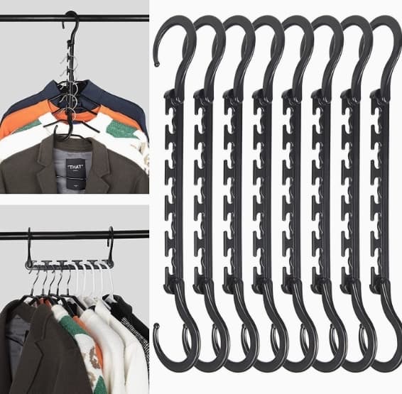10-pack Space Saving Hangers with 360 Degree Swivel Hooks for Closet Organization, Fully Assembled, Black