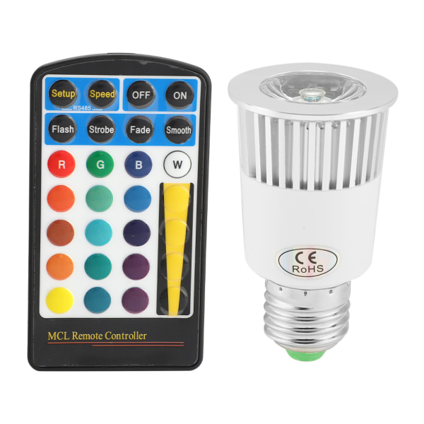 E27 5W RGB LED-fjärrkontroll i aluminium skal med minnesfunktion