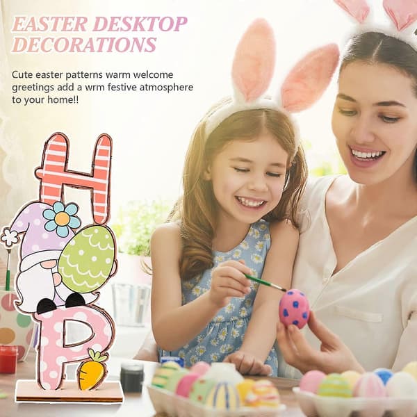 Easter Decorations on Wooden Table, Gnome Bunny Decorations for Easter Crafts