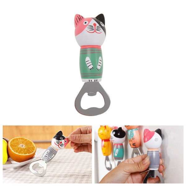 Kattformad magnetöppnare Tecknad flasköppnare Magnetisk kylskåpsdekal