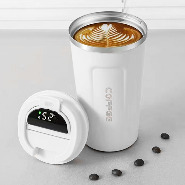 Smart temperaturdisplay kaffekopp bärbar 304 rostfritt stål isoleringskopp enkel stil ren färg generation 2 vit 380ml