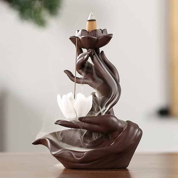 Buddhas Hand Lotus Incense Burner, Ceramic Aromatherapy Diffuser, Home Decor Ornament Pink lotus