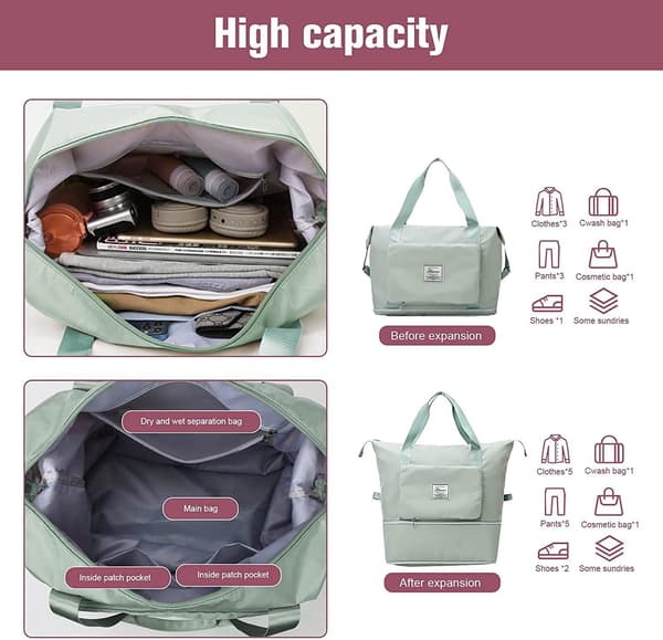 Foldable Carry-on Bag with Wet and Dry Separation green
