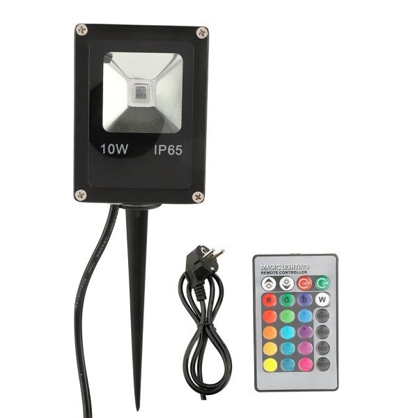 10W RGB LED Flood Light Remote Lawn Light Trädgård Innergård Landskap Pin Lamp Vattentät