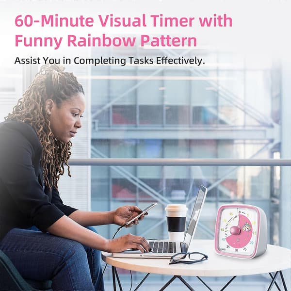 New Models Yunbaoit Rainbow Visual Timer - 60 Min Countdown, Night Light, Silent, Classroom & Kitchen Timer for Home, School & Office Pink