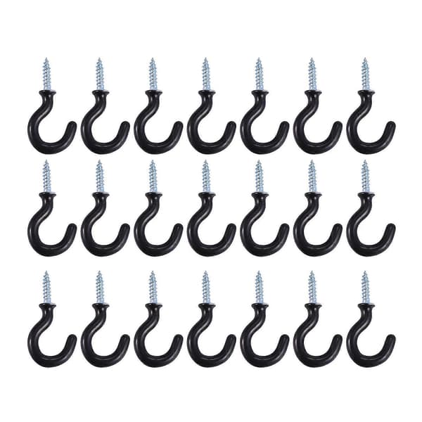 50 pcs 2.8 cm cup hooks, secured with metal screws, plastic coating, black.