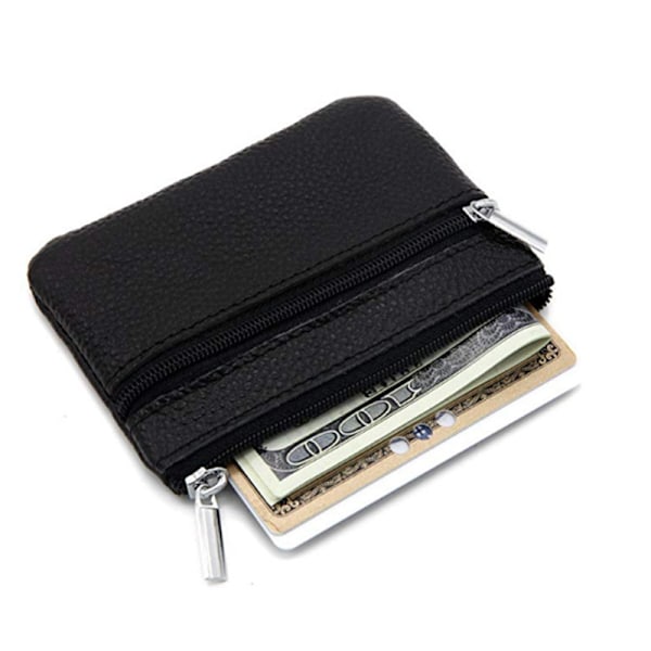 Small Wallet / Card Holder with Zipper Genuine Leather Black