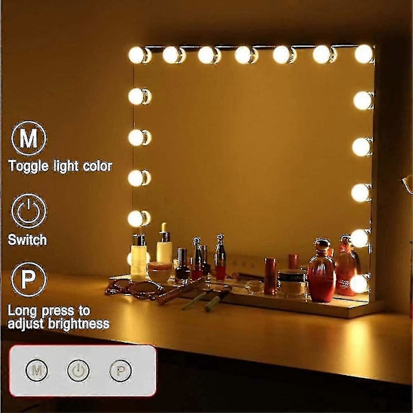 (Arbetardags Special!) 3 Färgljus & 14 Dimbar LED-lampor, USB-laddningsport för 70 X 55 Cm Hollywood Sminkspegel