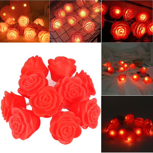 10 LED realistiska rosblommor 1,5 m/4,9 fot strängar Fairy Light för bröllopsheminredning