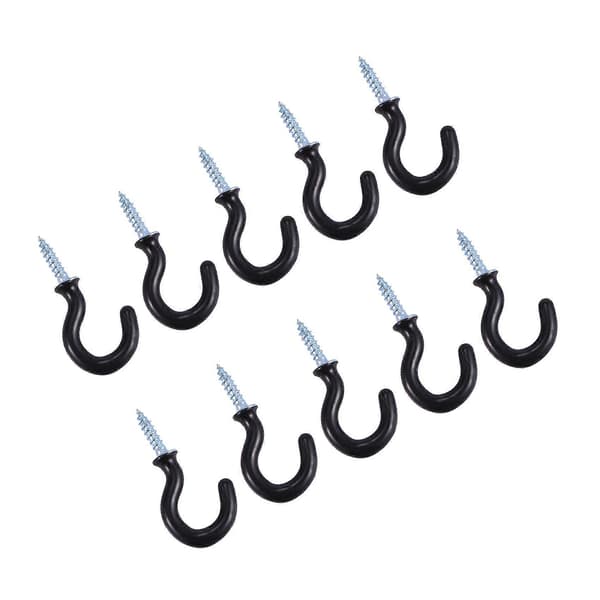 50 pcs 2.8 cm cup hooks, secured with metal screws, plastic coating, black.