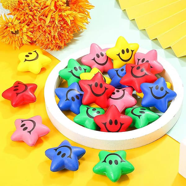 20 stjerner smiley stressbolde stjerne mini skum smiley bold smiley legetøj mini stressaflastning sta