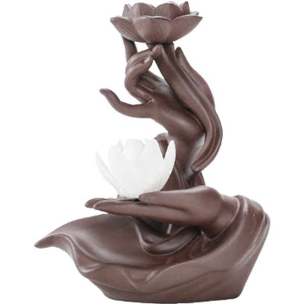 Buddhas Hand Lotus Incense Burner, Ceramic Aromatherapy Diffuser, Home Decor Ornament Pink lotus