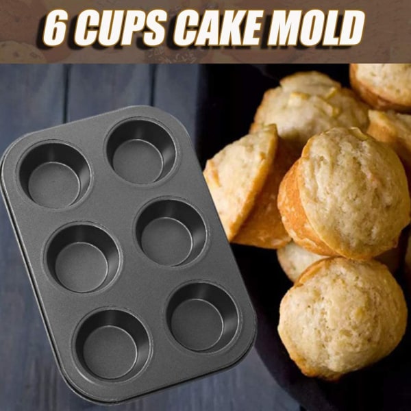 6 hålrum Cupcake bakplåt Nonstick form bakplåt kolstål bakplåt