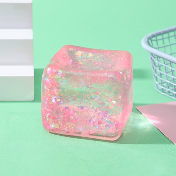 Glitter isterning Squishies, simulering isterning, stressaflastende blødt legetøj til kontor og studerende pink