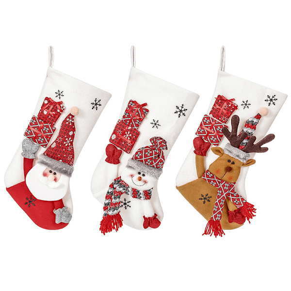 3-pack Julstrumpor Presentpåse Juldekorationer Julstrumpor Julhängande Presentpåse