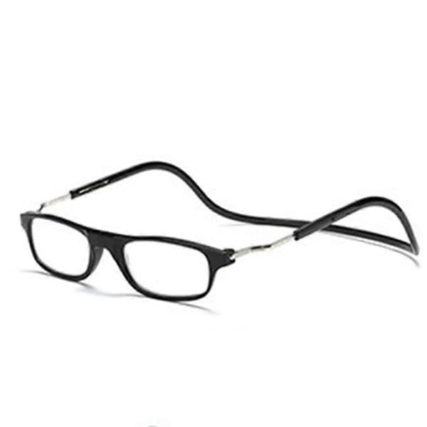 2025 Hanging Foldable Magnetic Reading Glasses Front Click Connect Neck #+100 BLACK