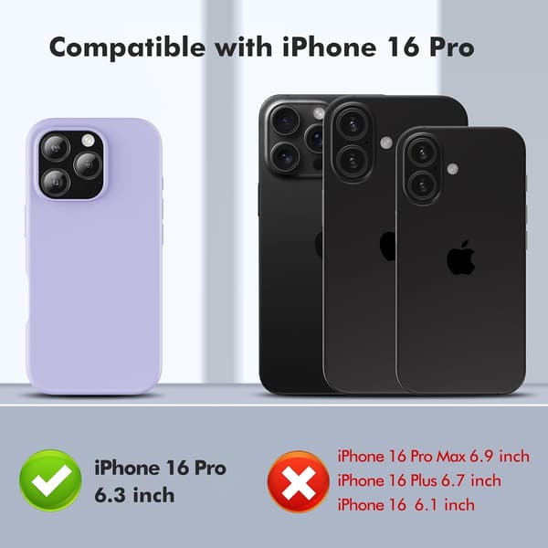 Silicone Case Compatible with iPhone 16 Pro, Soft and Ultra-Thin, Shockproof and Drop-Proof, 6.1 Inch, Purple.