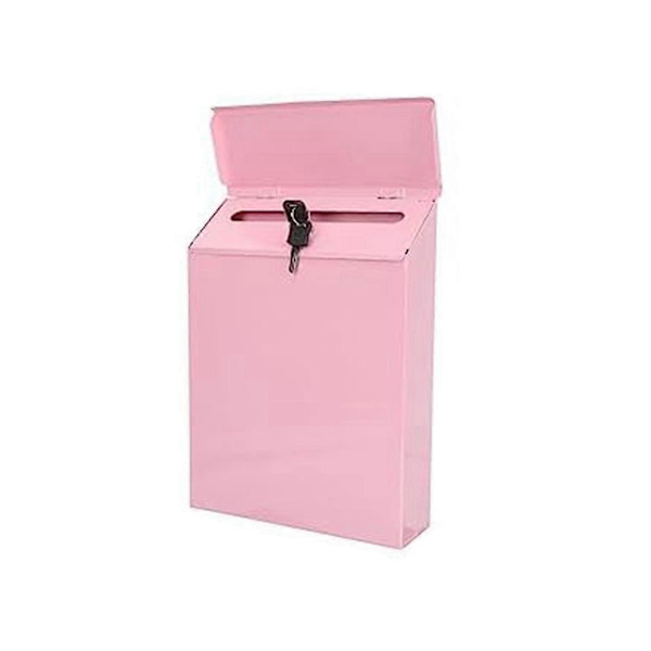Wall-mounted lockable mailbox, pink, rustic mailbox, with key, suitable for home office.