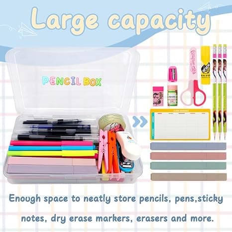Transparent Large Pencil Case Hard Plastic Pen Box Office Supplies Storage Container Organizer Boxes for Girls Boys Large Medium
