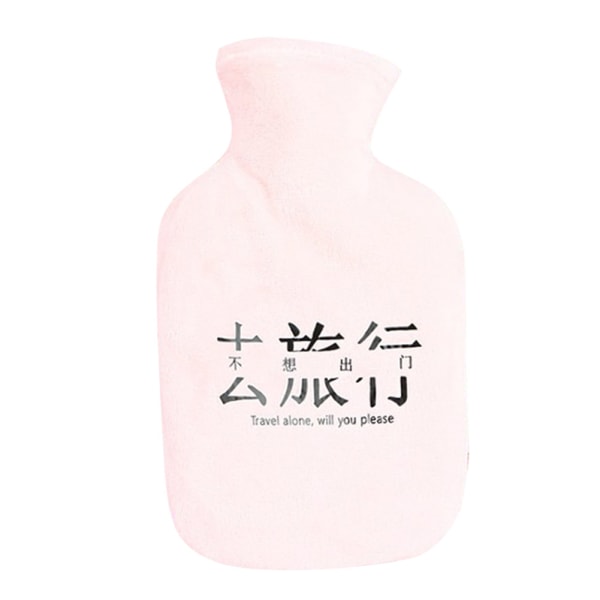 Bärbar söt plysch tecknad mönster varmvattenflaskvärmare med cover (rosa)