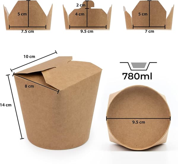 Brown Paper Boxes, 50-pack, 780 ml - Disposable Food Packaging