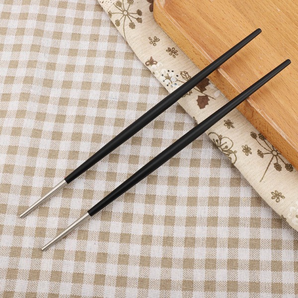 304 ätpinnar i rostfritt stål japanska sushi ätpinnar set(silversvart)