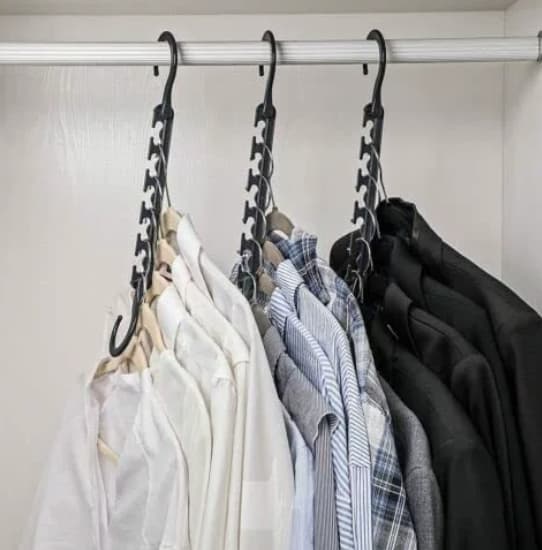 10-pack Space Saving Hangers with 360 Degree Swivel Hooks for Closet Organization, Fully Assembled, Black