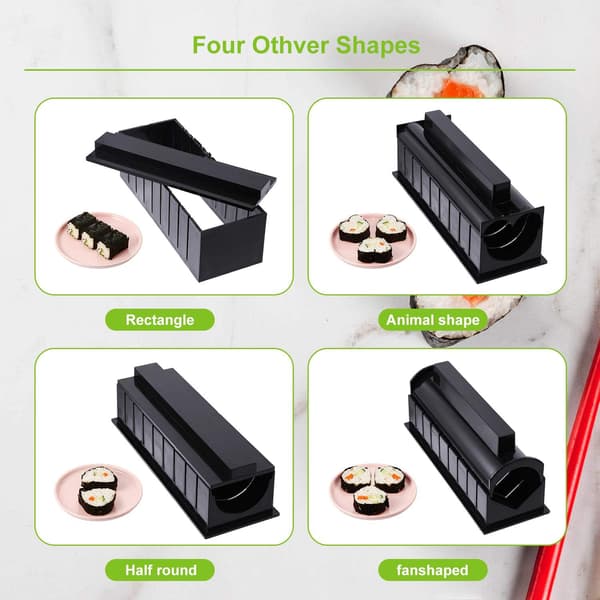 Sushi Set for Beginners 10 Pieces Plastic Sushi Maker Tools Complete with 8 Sushi Rice Roll Molds Forks Spatula DIY Home Sushi Tools