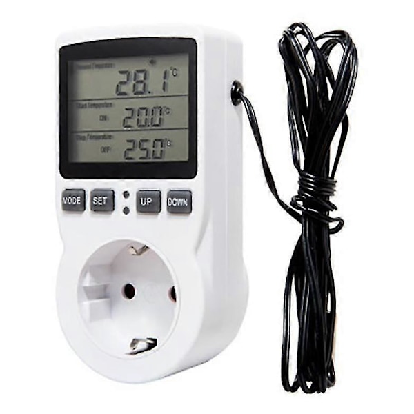 Nye Modeller Digital Temperaturkontrol Stikkontakt EU-stik Termostat Med Timer Sensorprobe Varme Køling (W)
