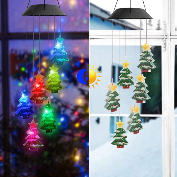 Christmas Solar Wind Chime Light Outdoor Solar Powered Vattentät LED Wind Chime färgskiftande ljus för uteplats Garden Home