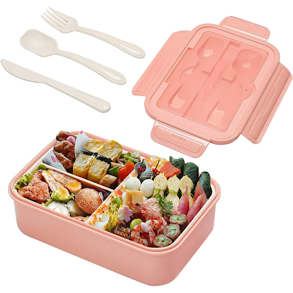 Lunchlåda för barn med 3 fack, Bento-låda för vuxna 1400 ml Lunchlåda för vuxna och barn, Mikrovågsugn och diskmaskinssäker (Blå)