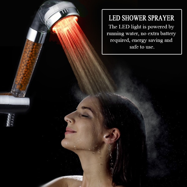 Vattendrivet LED-ljus Handhållet duschspruthuvud för badrum med anjonpartiklar (multi )