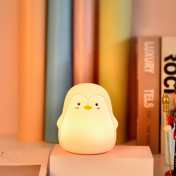 Silikon Färgglad Söt Penguin USB Laddning LED Nattlampa Lampa för sovrum säng