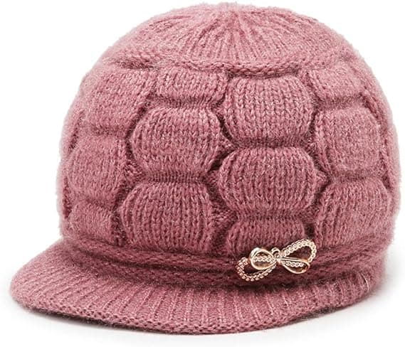 Dame Rosa solhatt - Varm vinterlue, foret med strikket stretchull