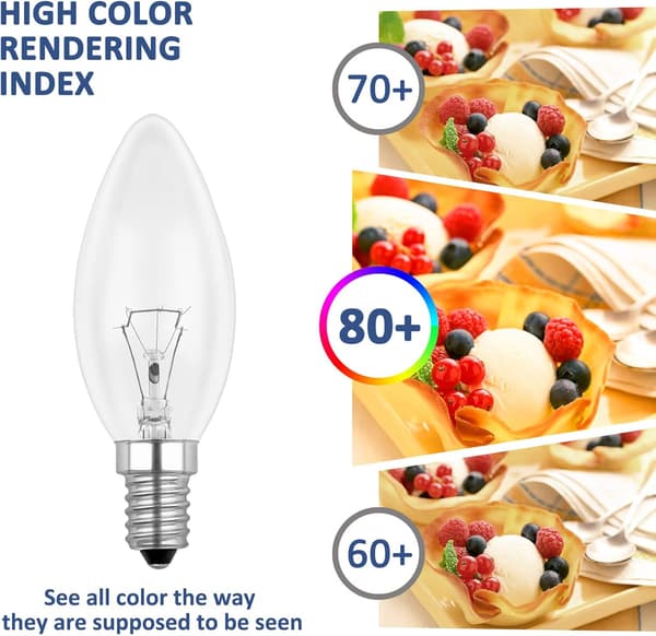 E14 40W Clear Light Bulb, Dimmable Incandescent Bulb, Warm White 2700K, 400LM, Flame Light Bulb, E14 Edison Screw Light Bulbs, 6-Pack