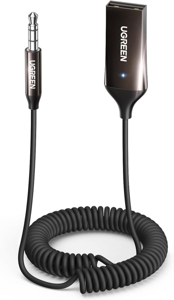 Bil Bluetooth 6.0-modtager med 3,5 mm AUX-stik og trådløs USB-lydadapter (sort)