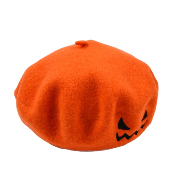 Halloween Pumpa Beret Vintage Konstnärshatt Kawaii Söt Damkeps Varm Filt Målare Höst Vinterhatt