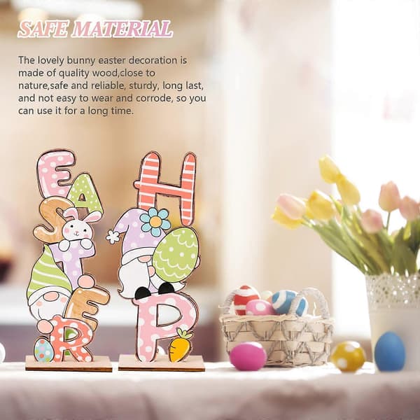 Easter Decorations on Wooden Table, Gnome Bunny Decorations for Easter Crafts
