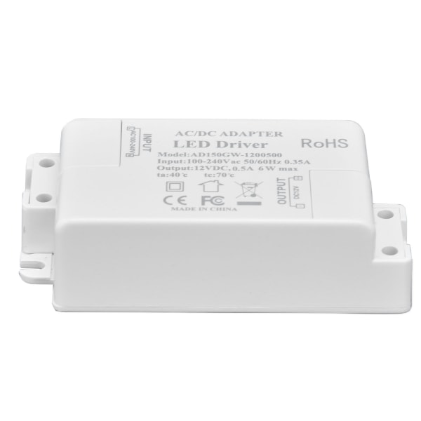 LED-drivrutiningång AC100-240V 0,35A Utgång DC12V 0,5A 6W LED-transformator för badrum