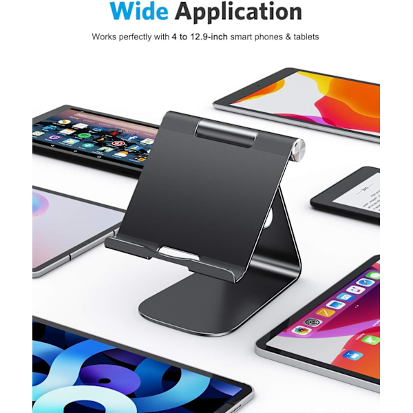 Aluminium Tablet Stativ, Justerbart & Holdbart Tablet Holder, Skrivebordsstativ Kompatibelt med iPad 10.9/10.2, iPad Pro 13/12.9/11