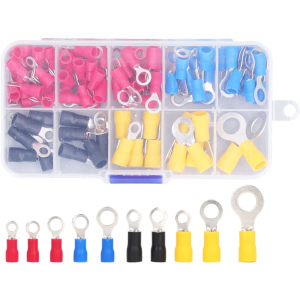 102 Pcs Insulated Ring Terminals 10 Different Specifications Flame Retardant Wire Connectors Assortment Box