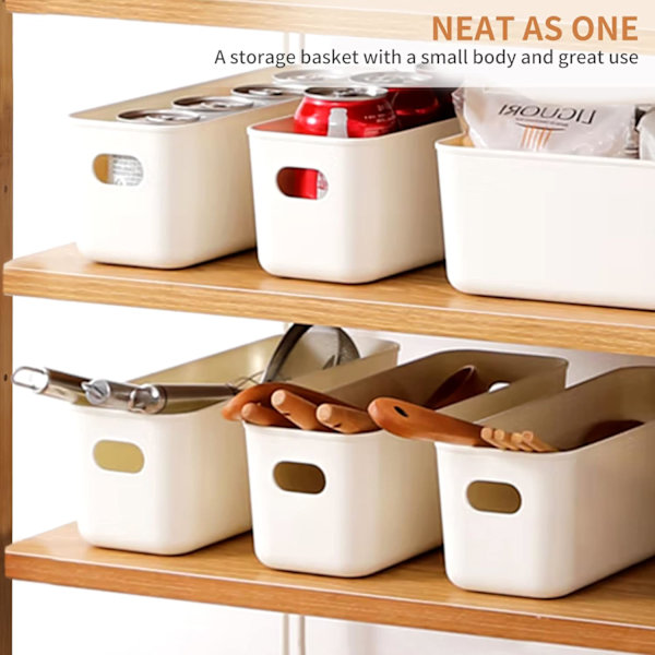 6-pack Plastic Storage Baskets 24x9x8 cm Slim Kitchen Storage Basket with Handle Stackable for Bathroom Office Wardrobe Storage