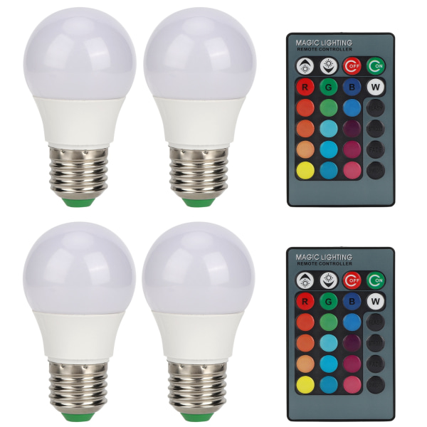 4st E27 RGB LED-lampor Färgglad dekorationslampa med 2 fjärrkontroller 3W AC85‑265V