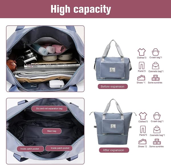 Foldable Carry-on Bag with Wet and Dry Separation blue