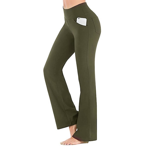 Dam Enfärgade Elastiska Yogabyxor med Hög Midja, Andningsbara Bekväma Byxor i Full Längd med Vida Ben, Sommar Casual Utsvängda Byxor Grön 3XL Green